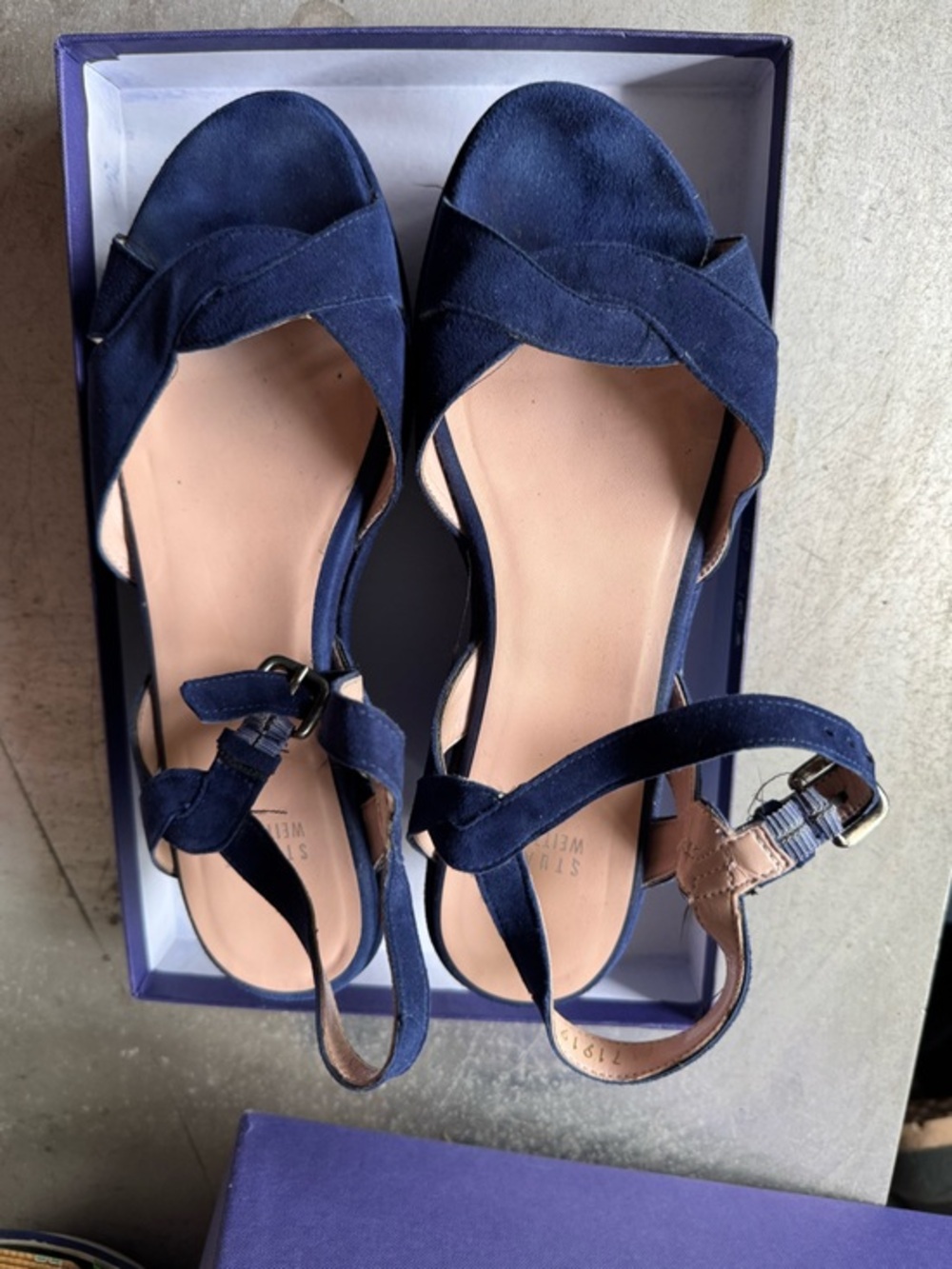Stuart Weitzman navy blue sandals platform size 8 wedge heels cobalt suede